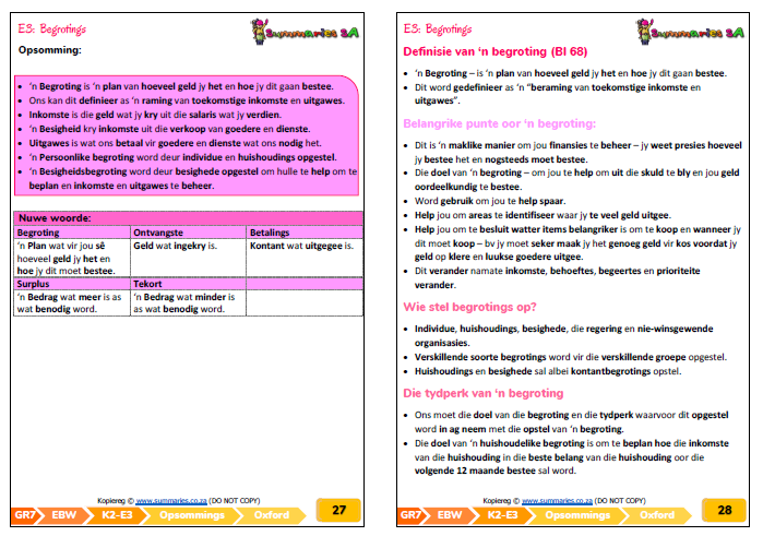 Graad 7 Ekonomiese en Bestuurswetenskappe (EBW) (Oxford) K2  Classroom101