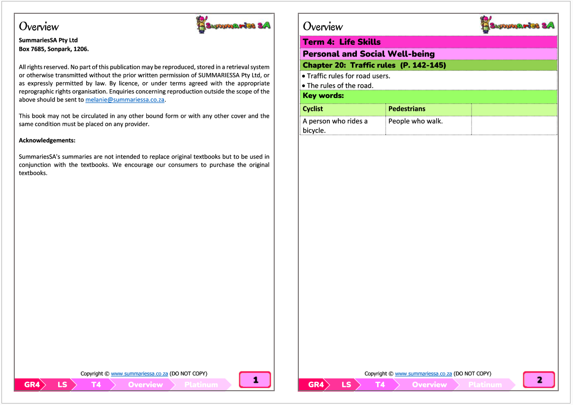 Grade 4 Life Skills (Personal and Social Well-being) (LS/PSW) Term 4 (Platinum) - Summaries - Image 2