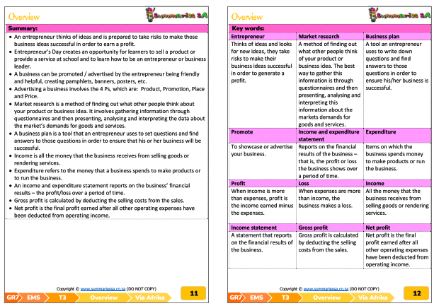 Grade 7 Economic and Management Sciences Term 3 (VIA Afrika) | Classroom101