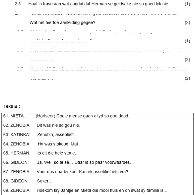 Graad 10 Afrikaans Huistaal (Letterkunde) September Eksamen & Memo ...