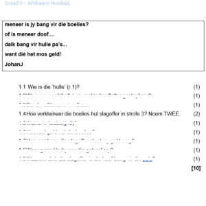 Graad 9 Afrikaans Huistaal (Letterkunde) September Eksamen & Memo ...