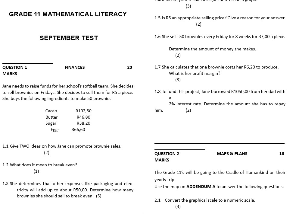 grade 11 mathematical literacy assignment 2023