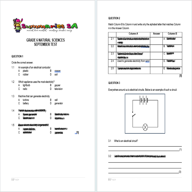 Grade 6 Natural Sciences (NS) September Exam & Memo – 2023 | Classroom101