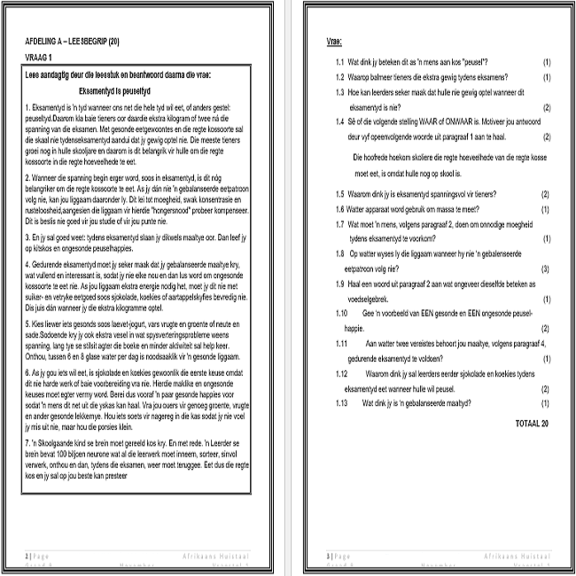 Graad 9 Afrikaans HT November Vraestel and memo - 2023