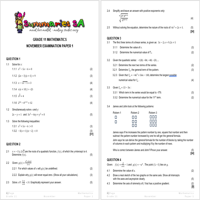 grade 11 mathematics assignment memorandum