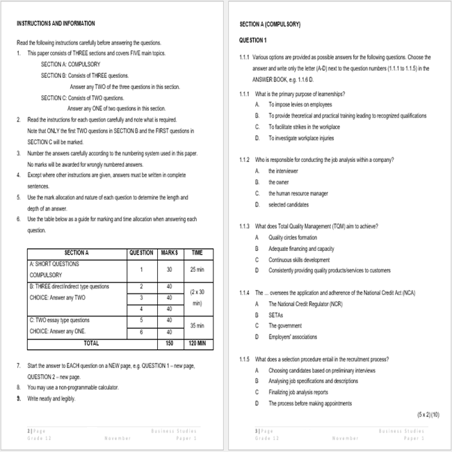 business studies presentation grade 12 2021 memorandum