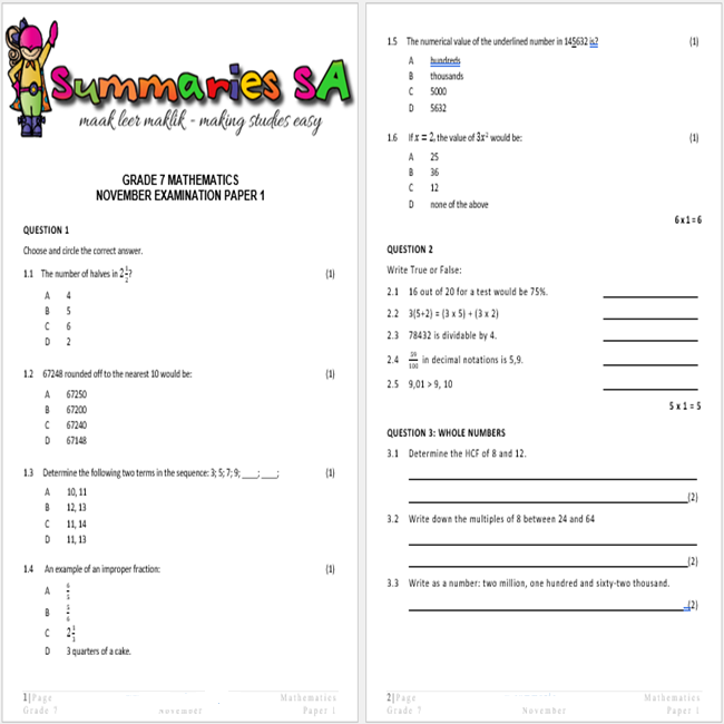 grade 7 mathematics assignment term 1 pdf