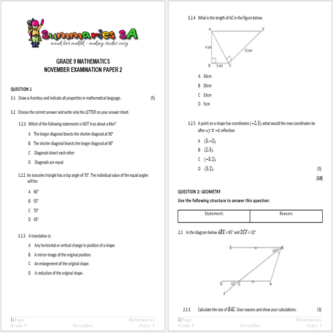 mathematics grade 9 assignment term 2 2023