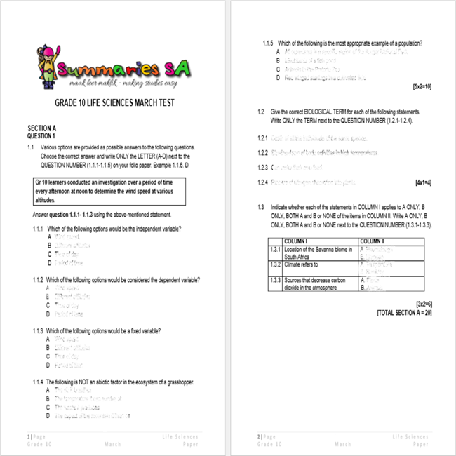 life science grade 10 assignment term 3