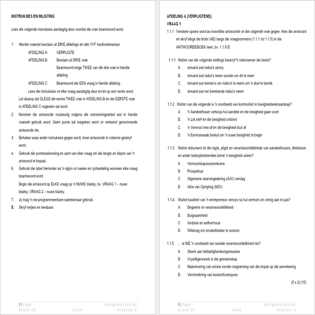 Graad 10 Besigheidstudies (BS) Junie Vraestel 2 en Memo - 2024 - Image 2