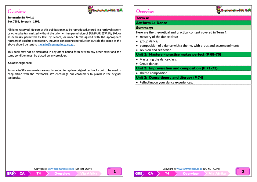 Grade 9 Creative Arts (CA) Summaries Term 4 (Via Afrika) - Image 2