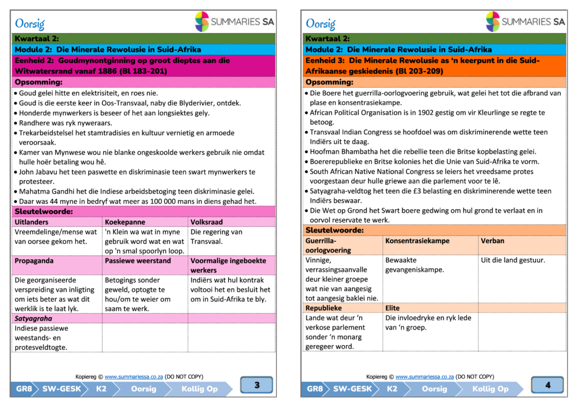 Graad 8 Geskiedenis Kwartaal 2 (Kollig Op) Opsommings - Image 2