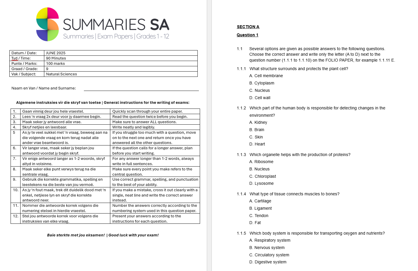 Grade 9 Natural Sciences (NS) June Paper and Memo - 2025 (2) - Image 2