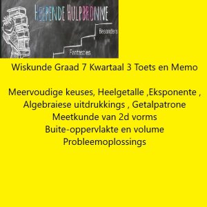 Wiskunde Graad 7 Kwartaal 3 Toets en Memo