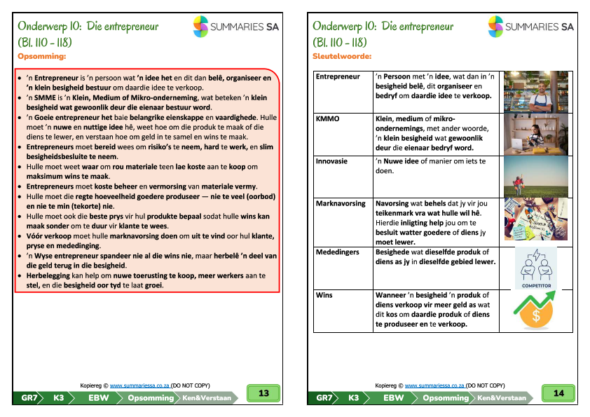 Graad 7 Ekonomiese en Bestuurswetenskappe (EBW) Kwartaal 3 (Ken & Verstaan) – Opsommings Alleen - Image 4