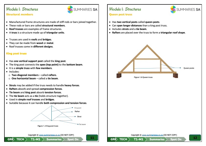 4-Grade_8-Technology-Unit_1-Frame_Structures-Summaries-Spot_On-Term_1
