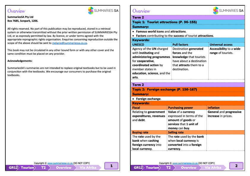 Grade 12 Tourism Term 2 Summaries (Via Afrika) - Image 3