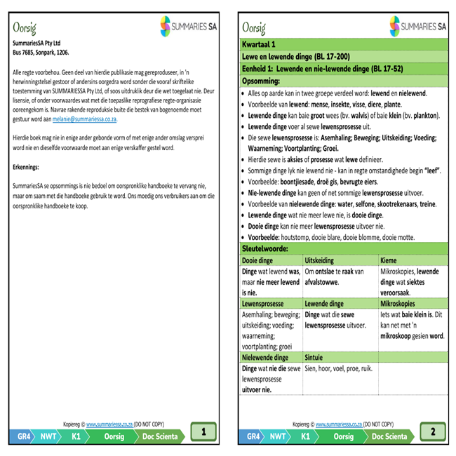 Graad 4 Natuurwetenskappe en Tegnologie (NWT) Opsommings - Kwartaal 1 (Doc Scientia) - Image 2