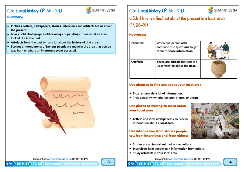Grade 4 Social Sciences (SS) (Geography & History) Term 1 (Our World, Our Society) Summaries - Image 3