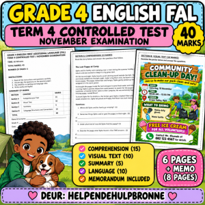 Graad 4 Engels FAL – Kwartaal 4 Beheerde Toets / November Eksamen + Memorandum
