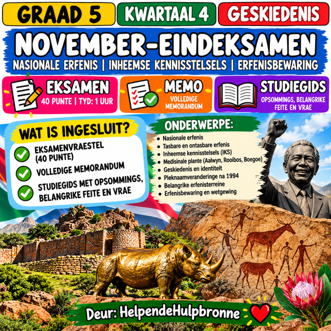 Graad 5 Geskiedenis – Kwartaal 4 | Eksamen, Memo & Studiegids